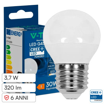 V-Tac VT-1830 Lampadina LED E27 3,7W Miniglobo G45 SMD Chip CREE