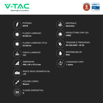 V-Tac VT-44003 Faro LED 300W SMD Chip CREE IP65
