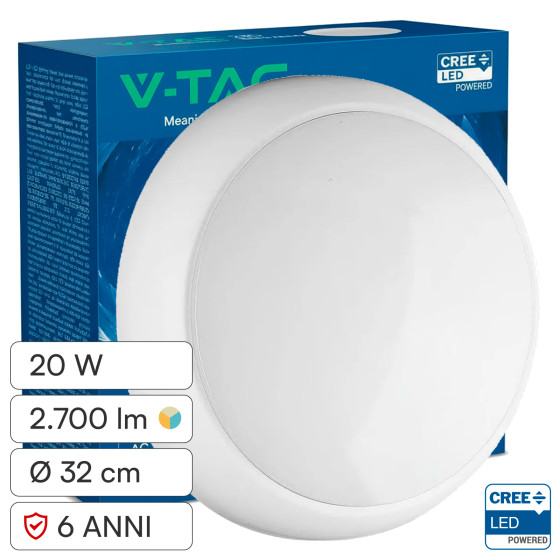 Plafoniera LED 20W SMD Chip CREE IP65 IK08 3in1 CCT V-Tac