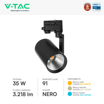 V-Tac VT-11135 Faretto LED da Binario Track Light COB Chip CREE