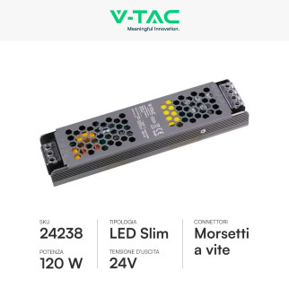 V-Tac VT-24122-S Alimentatore Led Slim 120W 24V 5A Per Uso Interno