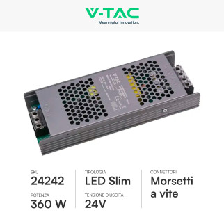 V-Tac VT-24361-S Alimentatore Led Slim 360W 24V 15A Per Uso Interno