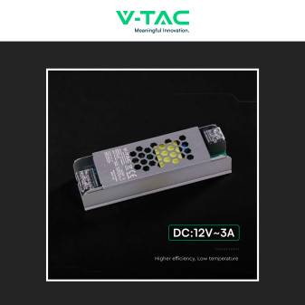 V-Tac VT-13036-S Alimentatore Led Slim 36W 12V 3A Per Uso Interno