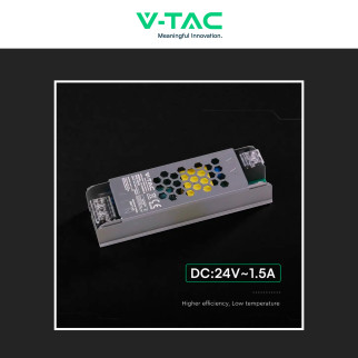 V-Tac VT-24035-S Alimentatore Led Slim 36W 24V 1,5A Per Uso Interno