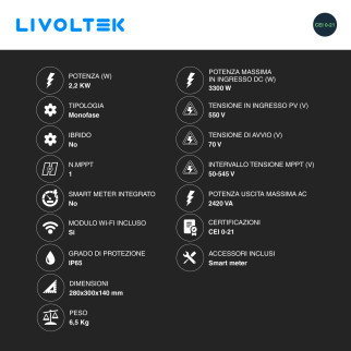 Livoltek Inverter Monofase On-Grid 2,2kW IP65 CEI 0-21