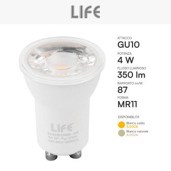 Life Faretto MR11 GU10 LED COB Lampadina 4W 38°