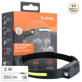 Uniross Torcia Frontale 350lm Ricaricabile Fascia Regolabile LED