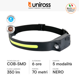 Uniross Torcia Frontale 350lm Ricaricabile Fascia Regolabile LED