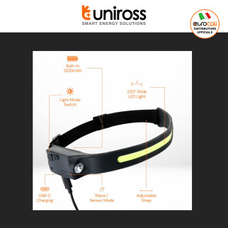Uniross Torcia Frontale 350lm Ricaricabile Fascia Regolabile LED