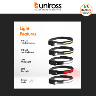 Uniross Torcia Frontale 350lm Ricaricabile Fascia Regolabile LED