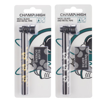 Champ High Pipa a Tubo in Vetro e Metallo con Braciere a Teschio