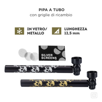 Champ High Pipa a Tubo in Vetro e Metallo con Braciere a Teschio