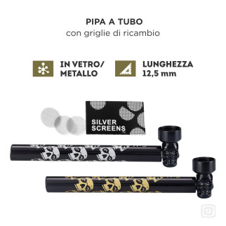 Champ High Pipa a Tubo in Vetro e Metallo con Braciere a Teschio