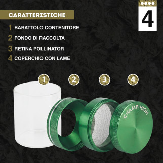 Champ High Grinder Tritatabacco 4 Parti con Vaschetta di Raccolta