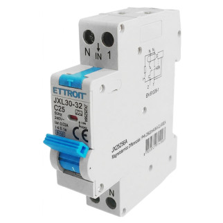 ETTROIT Magnetotermico Differenziale 1P+N 25A 30mA 220V-6KA CLASSE A - Mod. JX252564