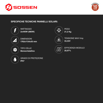 Sossen Kit da Balcone 2 Pannelli Solari + Microinverter CEI 0-21
