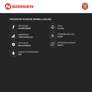 Sossen Kit da Balcone 2 Pannelli Solari + Microinverter CEI 0-21