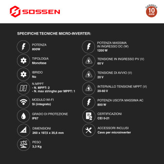 Sossen Kit da Balcone 2 Pannelli Solari + Microinverter CEI 0-21
