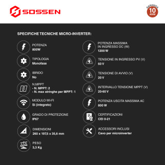 Sossen Kit da Balcone 2 Pannelli Solari + Microinverter CEI 0-21