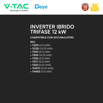 V-Tac Deye Inverter Trifase On-Grid / Off-Grid 12kW IP65