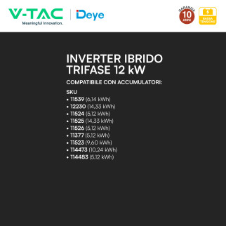 V-Tac Deye Inverter Trifase On-Grid / Off-Grid 12kW IP65