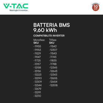 VT-48200B Accumulatore 9.60kWh Impianti Fotovoltaici V-Tac cei 0-21