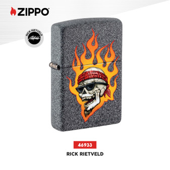 Accendino Zippo mod. 46933 Rick Rietveld Flaming Skull Design