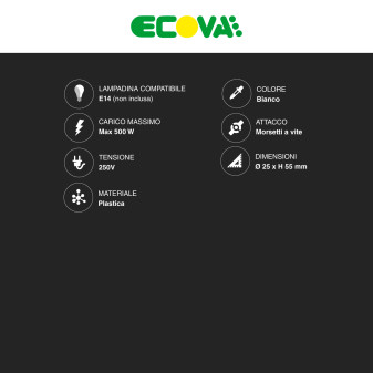 Ecova Portalampada E14 in Plastica Liscia Colore Bianco
