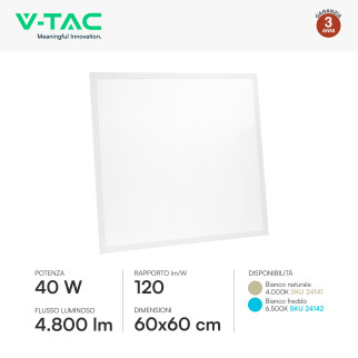 V-Tac VT-61041 Pannello LED Quadrato 60x60 40W SMD