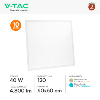 V-Tac VT-61041 10 Pannelli LED SMD Quadrato 60x60 40W