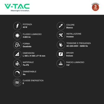 V-Tac VT-61041 10 Pannelli LED SMD Quadrato 60x60 40W