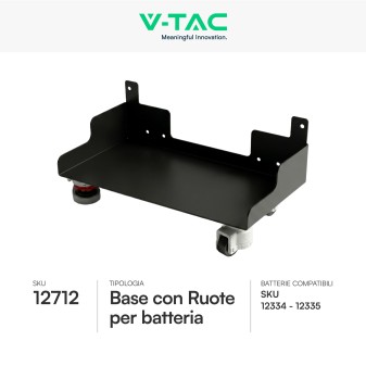 V-Tac Base con Ruote per Batteria IP20 Colore Nero - SKU 12712