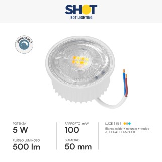 Bot Lighting Modulo LED Slim 5W SMD Ø50 CCT 3in1 Dimmerabile GU10