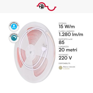 FAI Striscia LED COB Flessibile 15W/m Monocolore IP65 20m mod. 5069/15/CO/20