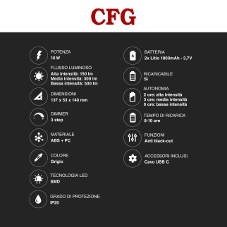 CFG Lampada LED Portatile con Luce di Emergenza 10W SMD