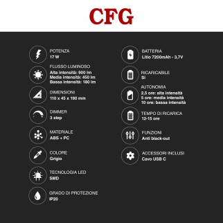 CFG Lampada LED Portatile con Luce di Emergenza 17W SMD