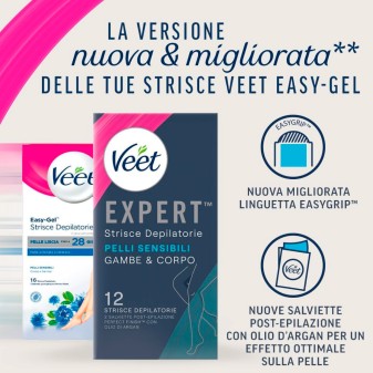 Veet Expert Strisce Depilatorie Gambe & Corpo per Pelli Sensibili