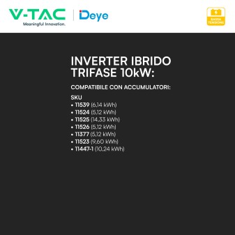 V-Tac Deye Inverter Trifase Ibrido 10kW IP65 CEI 0-21 SKU 12307