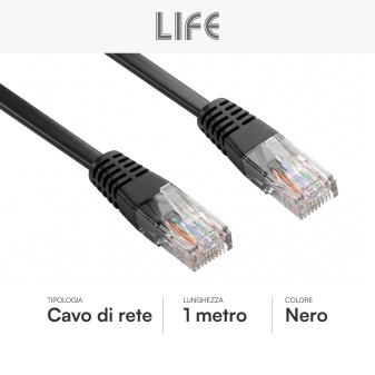 Life Cavo di Rete UTP CAT5e Lunghezza 1m Colore Nero