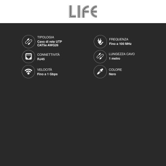 Life Cavo di Rete UTP CAT5e Lunghezza 1m Colore Nero