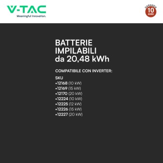 V-Tac Kit 4 Batterie BMS Stack LiFePO4 Fotovoltaico CEI 0-21 e 0-16