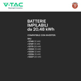 V-Tac Kit 4 Batterie BMS Stack LiFePO4 Fotovoltaico CEI 0-21 e 0-16