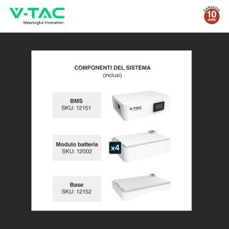 V-Tac Kit 4 Batterie BMS Stack LiFePO4 Fotovoltaico CEI 0-21 e 0-16