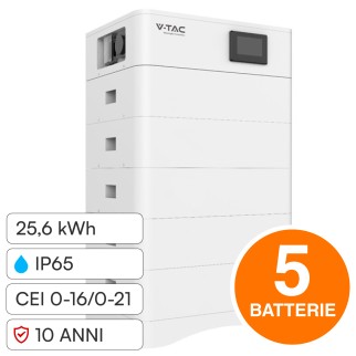 V-Tac Kit 5 Batterie BMS Stack LiFePO4 Fotovoltaico CEI 0-21 0-16