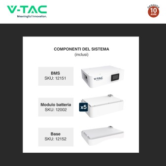 V-Tac Kit 5 Batterie BMS Stack LiFePO4 Fotovoltaico CEI 0-21 0-16