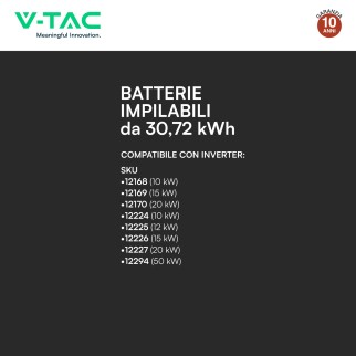 V-Tac Kit 6 Batterie BMS Stack LiFePO4 Fotovoltaico CEI 0-21 0-16