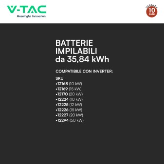 V-Tac Kit 7 Batterie BMS Stack LiFePO4 Fotovoltaico CEI 0-21 0-16