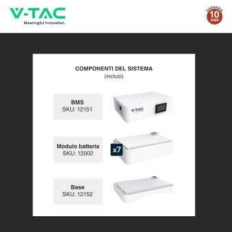 V-Tac Kit 7 Batterie BMS Stack LiFePO4 Fotovoltaico CEI 0-21 0-16