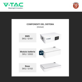 V-Tac Kit 7 Batterie BMS Stack LiFePO4 Fotovoltaico CEI 0-21 0-16