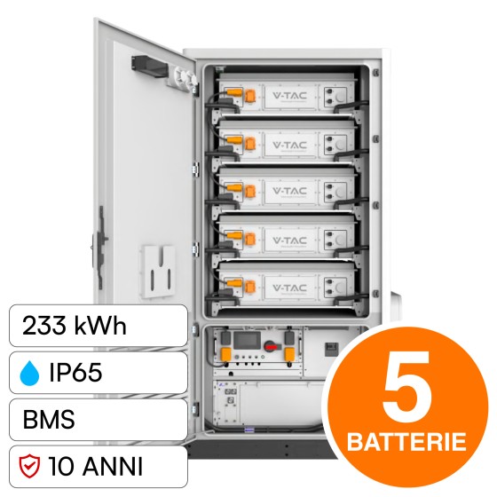 V-Tac Kit 5 Batterie BMS Stack LiFePO4 Fotovoltaico Rack con Base